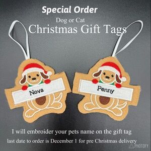 Dog or Cat Christmas gift tags or use as Christmas tree ornaments 2 piece set